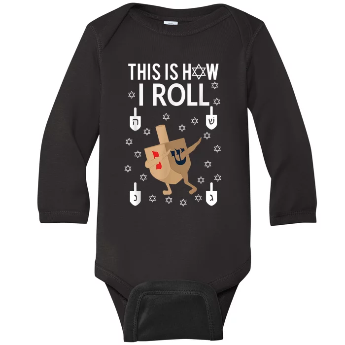 This Is How I Roll Hanukkah Shirt Dab Dreidel Chanukah Gift Baby Long Sleeve Bodysuit