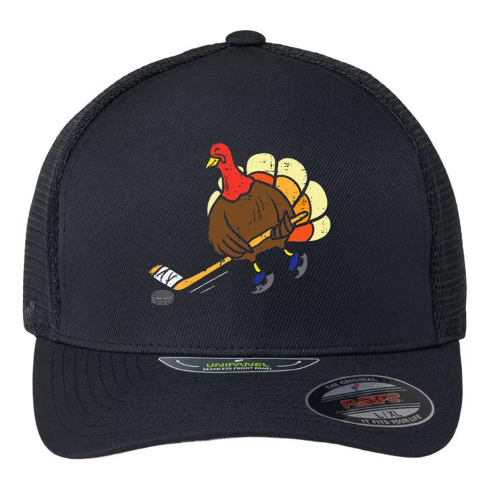 Turkey Ice Hockey Funny Thanksgiving Sport Flexfit Unipanel Trucker Cap