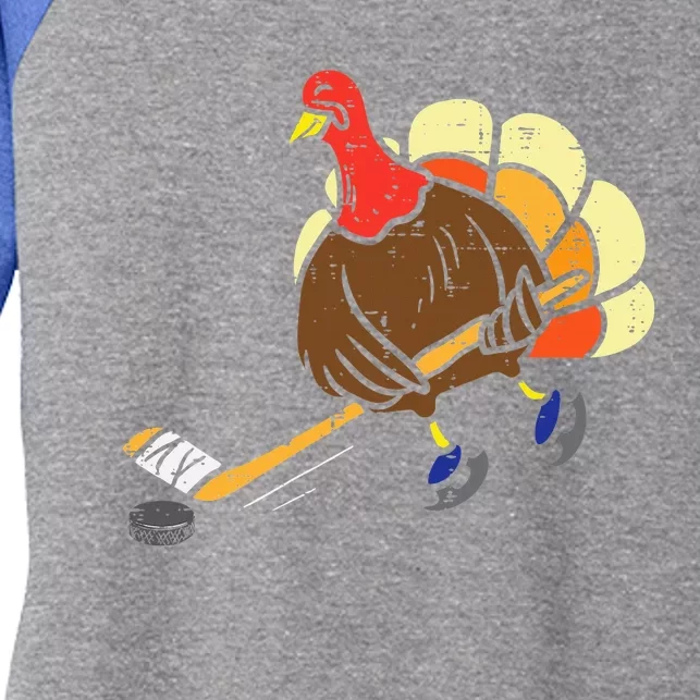 Turkey Ice Hockey Funny Thanksgiving Sport Women's Tri-Blend 3/4-Sleeve Raglan Shirt