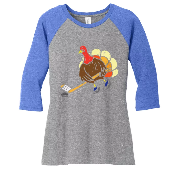 Turkey Ice Hockey Funny Thanksgiving Sport Women's Tri-Blend 3/4-Sleeve Raglan Shirt