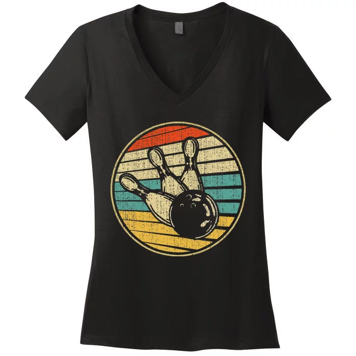 This Is How I Roll Vintage Retro Bowling 60s 70s Bowler Women's V-Neck T-Shirt