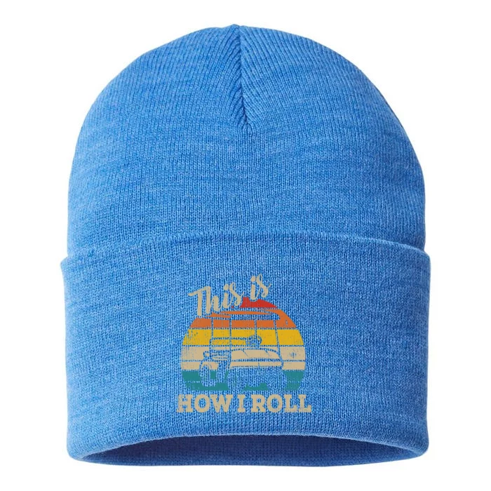 This Is How I Roll Retro Vintage Golf Cart Funny Golfing Gift Sustainable Knit Beanie