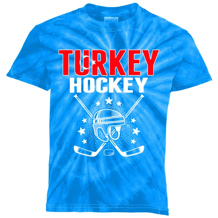 Turkey Ice Hockey Fans Jersey Turkish Flag Puck Hockey Stick Cool Gift Kids Tie-Dye T-Shirt