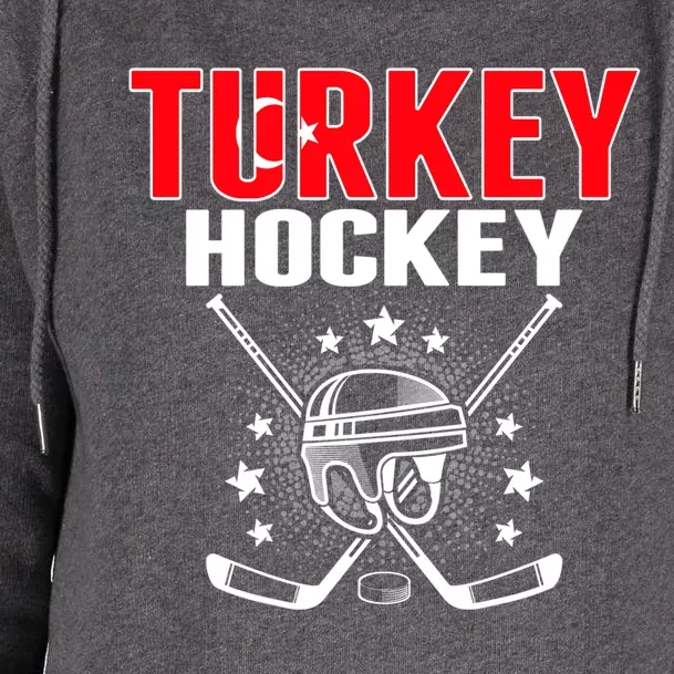 Turkey Ice Hockey Fans Jersey Turkish Flag Puck Hockey Stick Cool Gift Womens Funnel Neck Pullover Hood