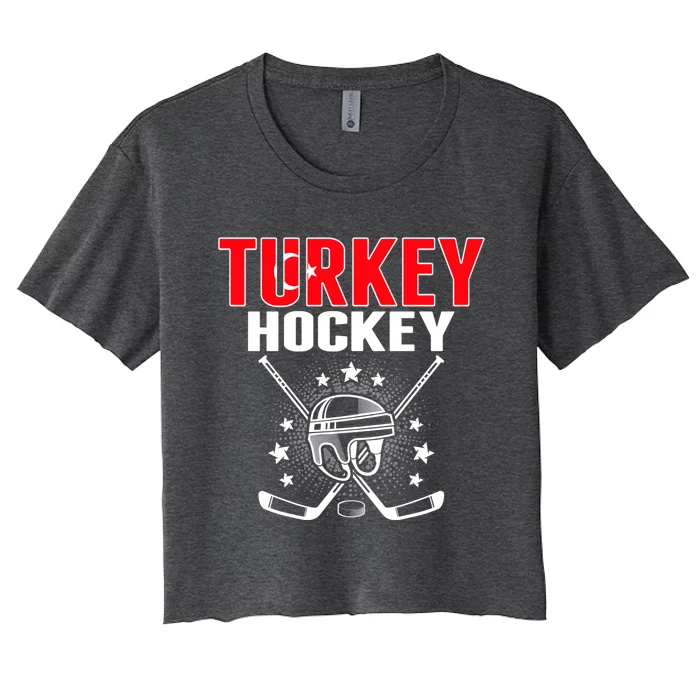 Turkey Ice Hockey Fans Jersey Turkish Flag Puck Hockey Stick Cool Gift Women's Crop Top Tee