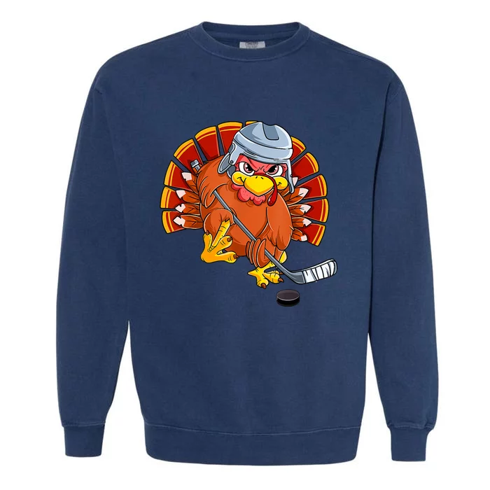 Thanksgiving Ice Hockey Turkey Playing Hockey Thankful Garment-Dyed Sweatshirt