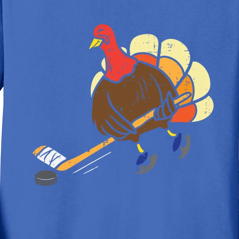 Turkey Ice Hockey Funny Thanksgiving Sport Cool Gift Kids Long Sleeve Shirt