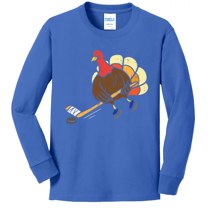 Turkey Ice Hockey Funny Thanksgiving Sport Cool Gift Kids Long Sleeve Shirt