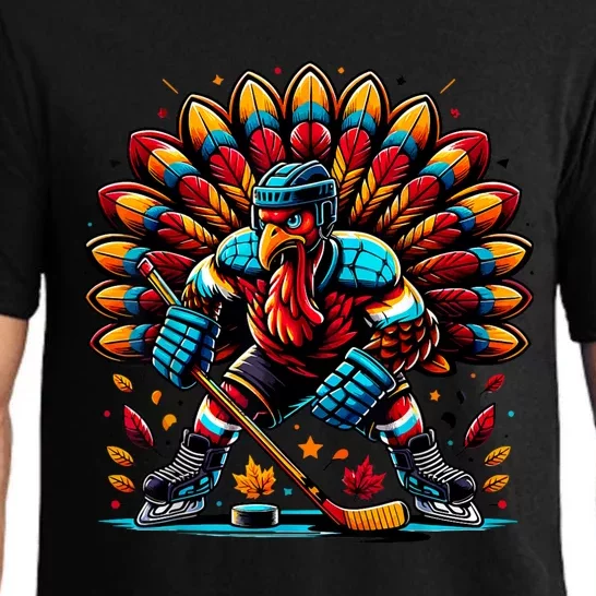 Thanksgiving Ice Hockey Turkey Playing Hockey Thankful Pajama Set