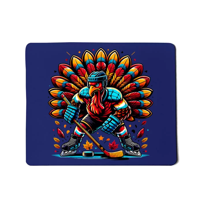 Thanksgiving Ice Hockey Turkey Playing Hockey Thankful Mousepad