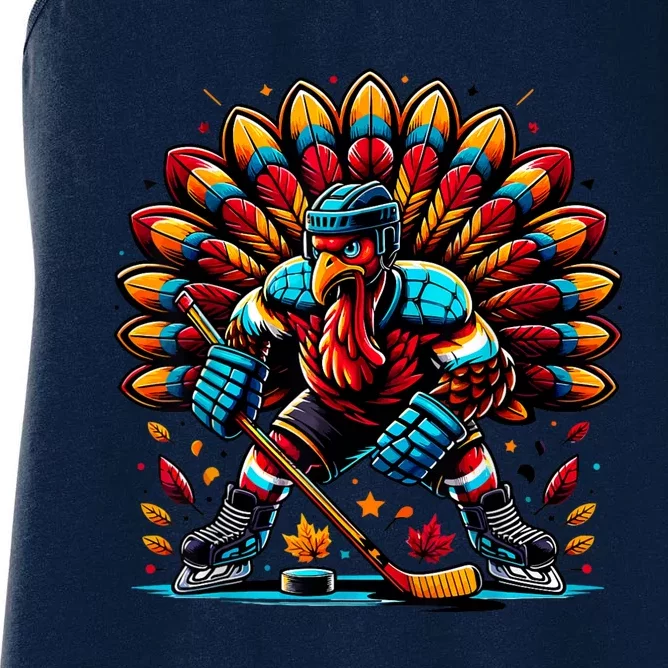 Thanksgiving Ice Hockey Turkey Playing Hockey Thankful Women's Racerback Tank