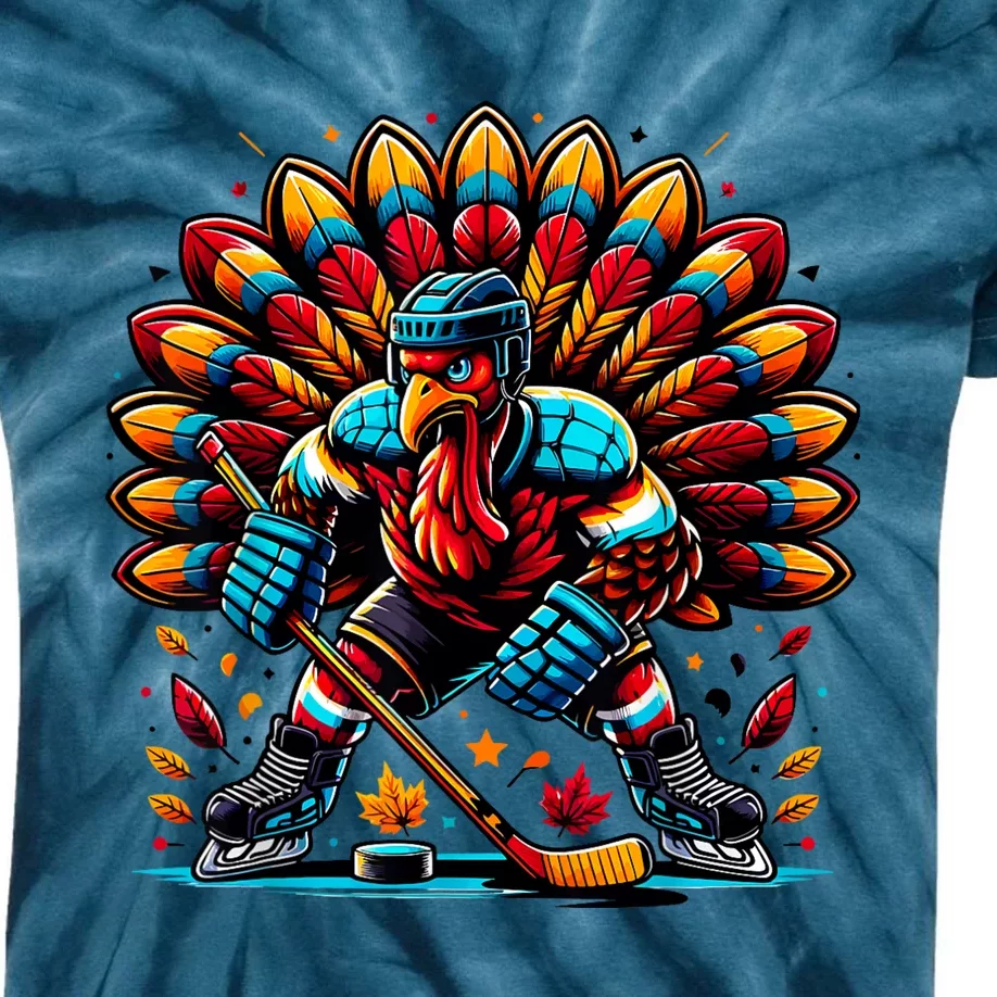 Thanksgiving Ice Hockey Turkey Playing Hockey Thankful Kids Tie-Dye T-Shirt