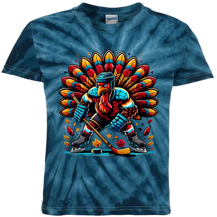 Thanksgiving Ice Hockey Turkey Playing Hockey Thankful Kids Tie-Dye T-Shirt