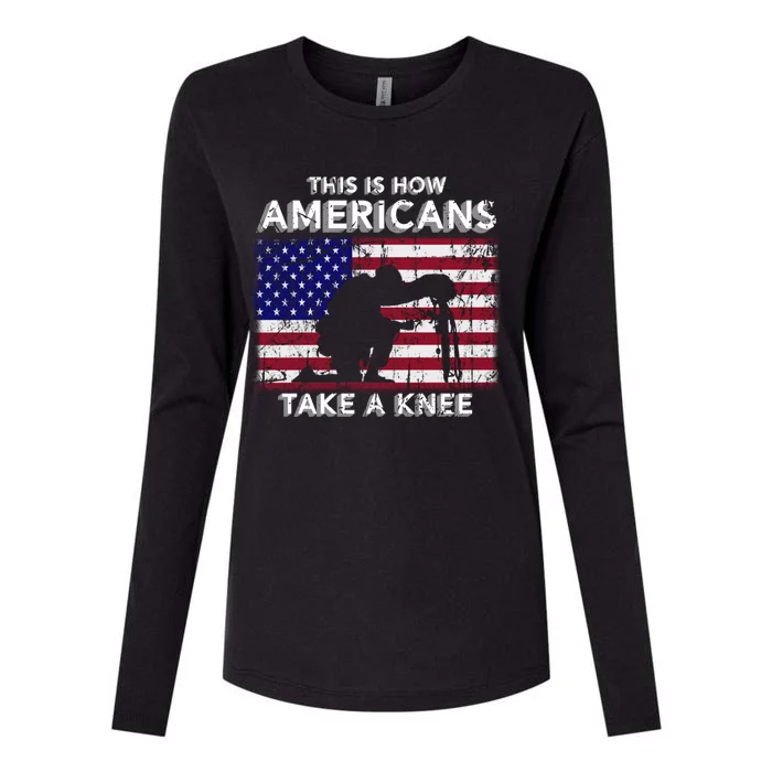 This Is How Americans Take A Knee Veteran Great Gift Womens Cotton Relaxed Long Sleeve T-Shirt