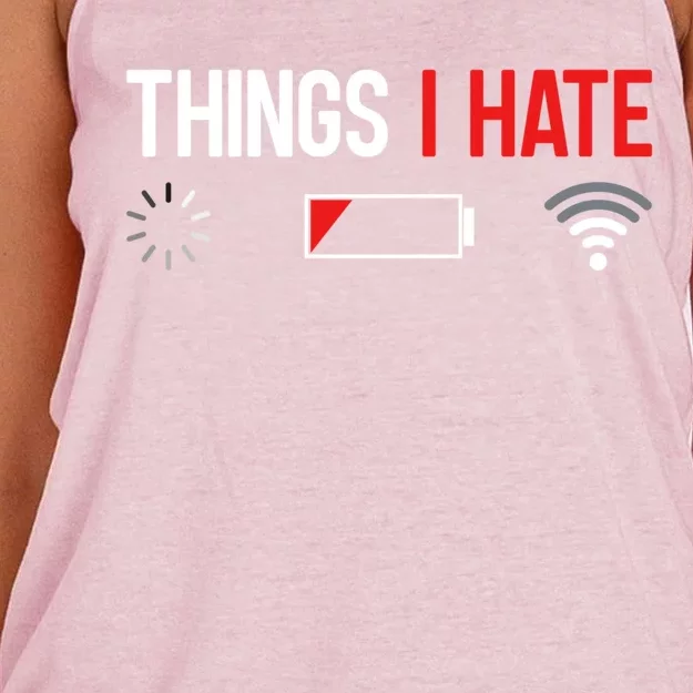 Things I Hate Bad Wifi And Downloading Computer Clouds Gift Women's Knotted Racerback Tank