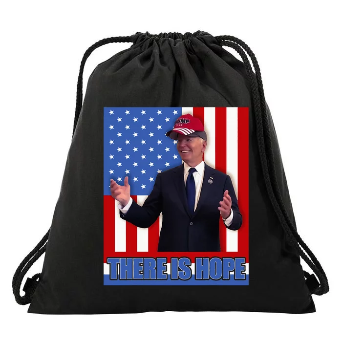 There Is Hope Joe Biden Wearing Trump Hat Drawstring Bag