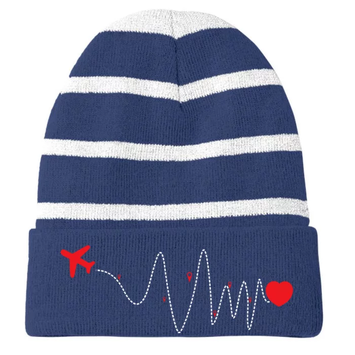 This Is How My Heart Beats Pilot Aviation Airplane Flying Striped Beanie with Solid Band