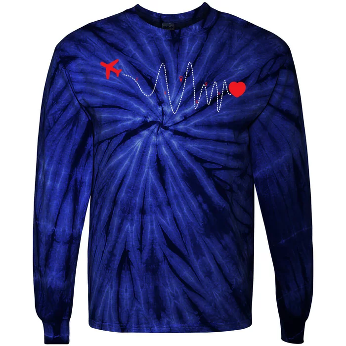 This Is How My Heart Beats Pilot Aviation Airplane Flying Tie-Dye Long Sleeve Shirt