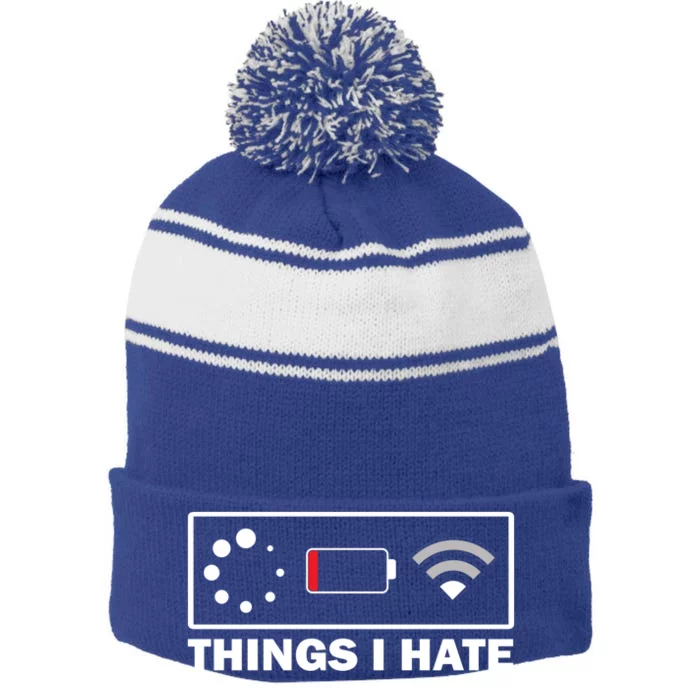 Things I Hate Programmer Gamer Fun Gift Idea Gift Stripe Pom Pom Beanie