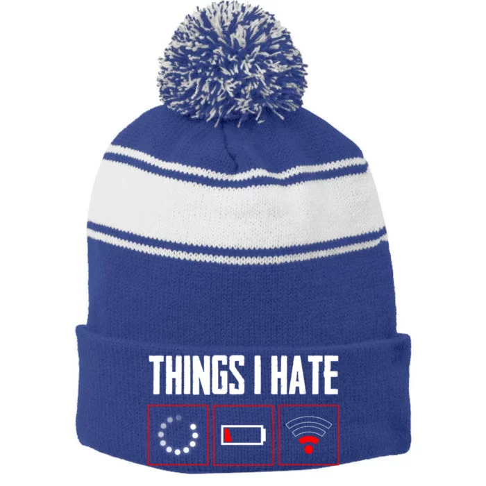 Things I Hate Programmer Gamer Fun Gift Stripe Pom Pom Beanie