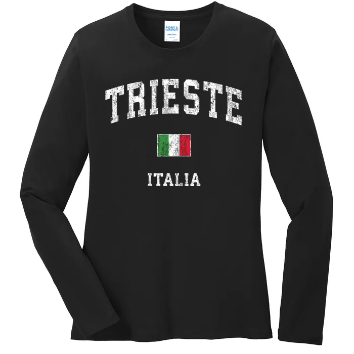 Trieste Italy Italia Vintage Athletic Sports Design Ladies Long Sleeve Shirt