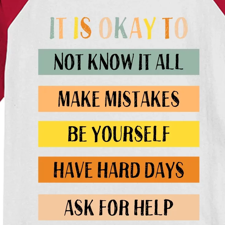 Teacher It Is Okay To Not Know It All Make Mistakes Kids Colorblock Raglan Jersey