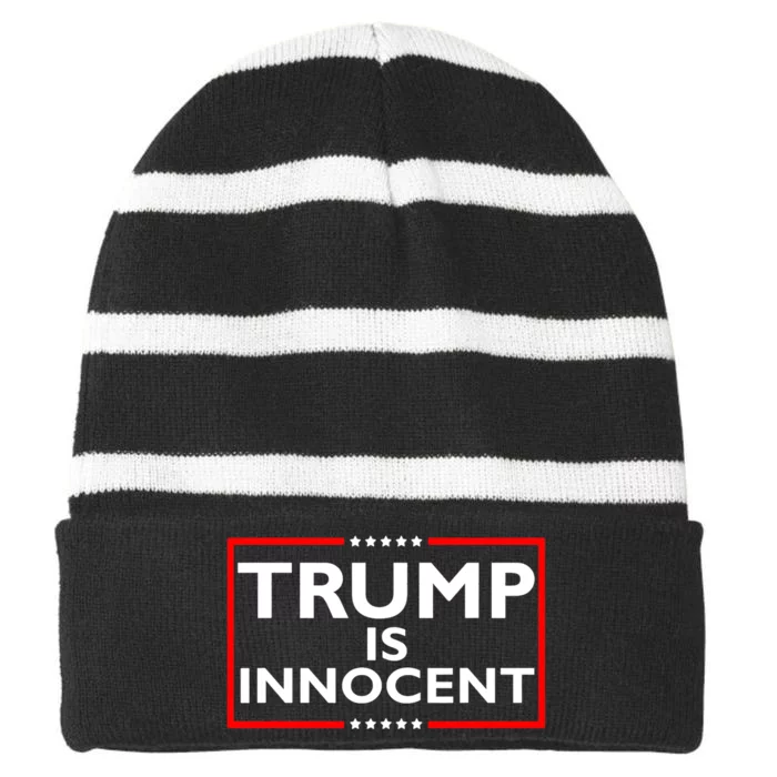 Trump Is Innocent Funny Pro Trump Political Supporter Striped Beanie with Solid Band