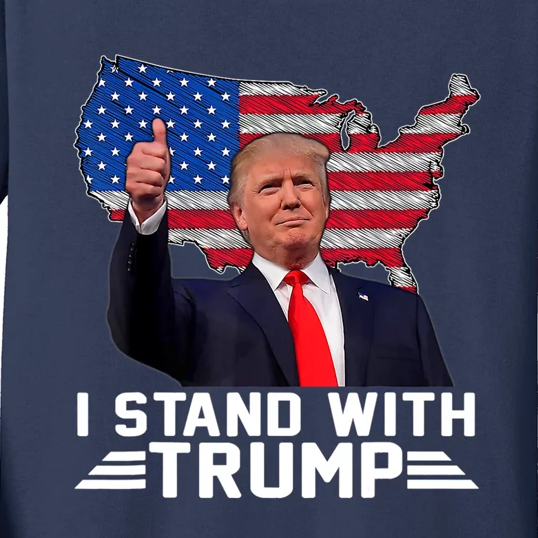 Trump Indicted I Stand With Trump American Flag Kids Long Sleeve Shirt