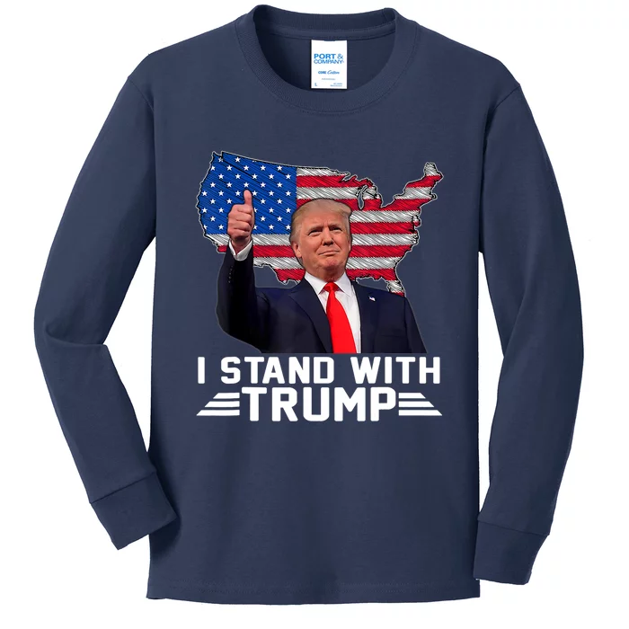 Trump Indicted I Stand With Trump American Flag Kids Long Sleeve Shirt