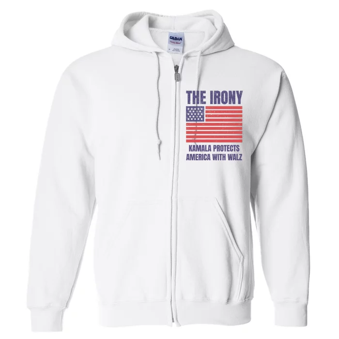 The Iron Kamala Protects America With Walz Full Zip Hoodie