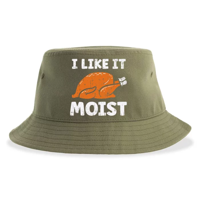 Turkey I Like It Moist Funny Thanksgiving Sustainable Bucket Hat