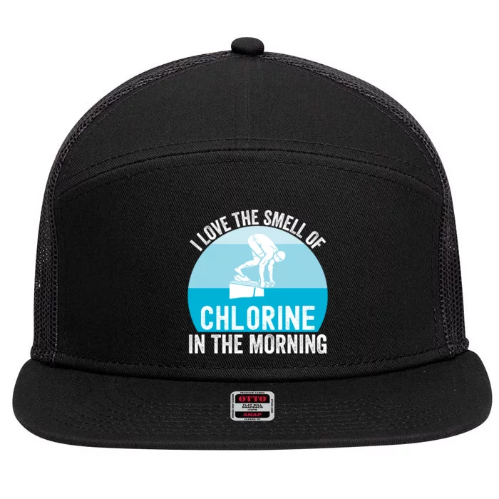 Try I Love The Smell Of Chlorine In The Morning Swimming Funny Swimmer 7 Panel Mesh Trucker Snapback Hat