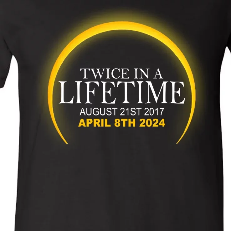 Twice In Lifetime 2024 Solar Eclipse V-Neck T-Shirt