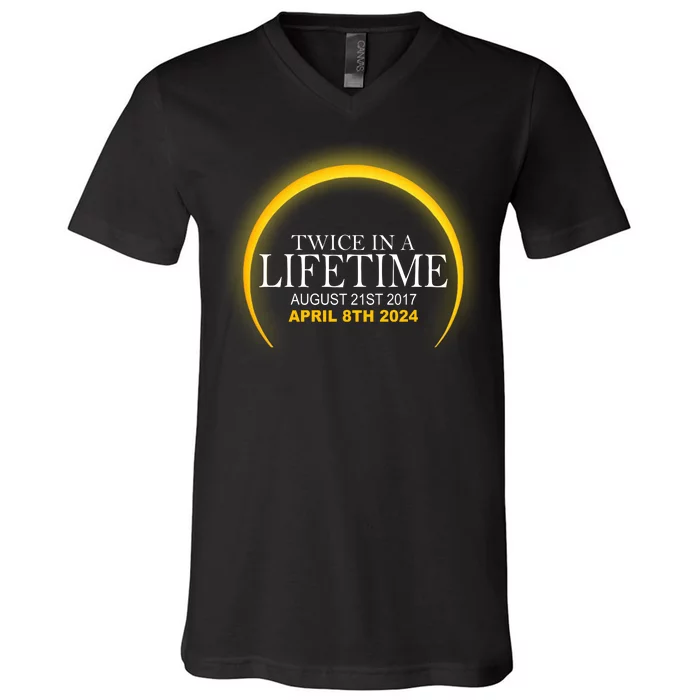 Twice In Lifetime 2024 Solar Eclipse V-Neck T-Shirt