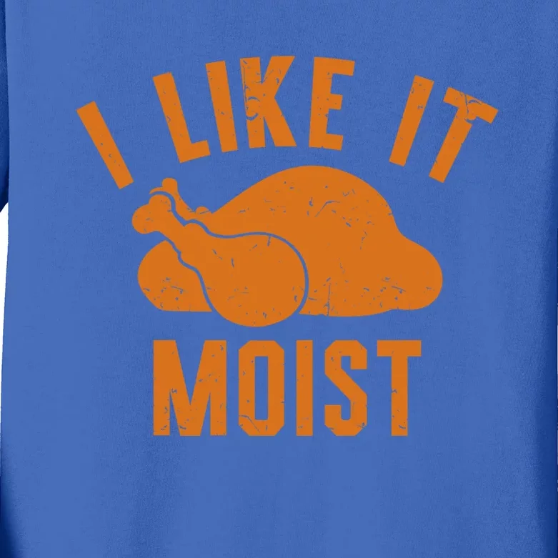 Thanksgiving I Like It Moist Turkey Football Gift Kids Long Sleeve Shirt