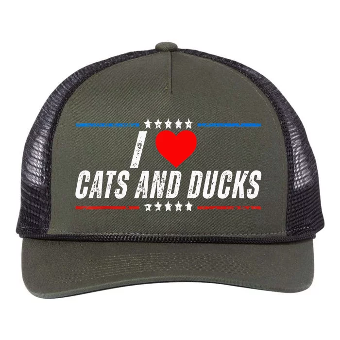 Trump I Love Cats And Ducks Funny Retro Rope Trucker Hat Cap