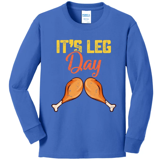 Turkey It's Leg Day Cool Gift Workout Funny Thanksgiving Day Gift Kids Long Sleeve Shirt