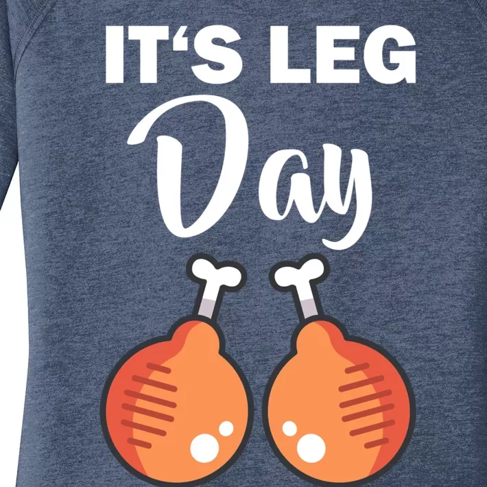 Turkey It's Leg Day Thanksgiving Workout Chicken Legs Funny Cool Gift Women's Perfect Tri Tunic Long Sleeve Shirt