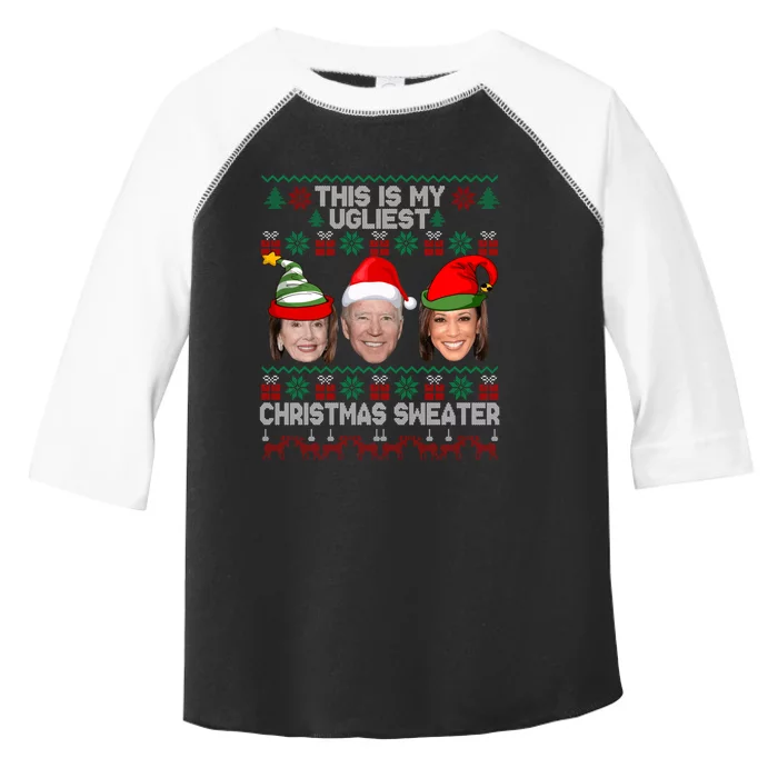 This Is My Ugliest Christmas Sweater Funny Joe Biden Kamala Toddler Fine Jersey T-Shirt