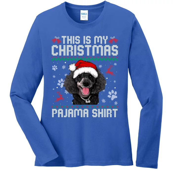 This Is My Christmas Poodle Dog Pajama Merry Xmas Gift Ladies Long Sleeve Shirt