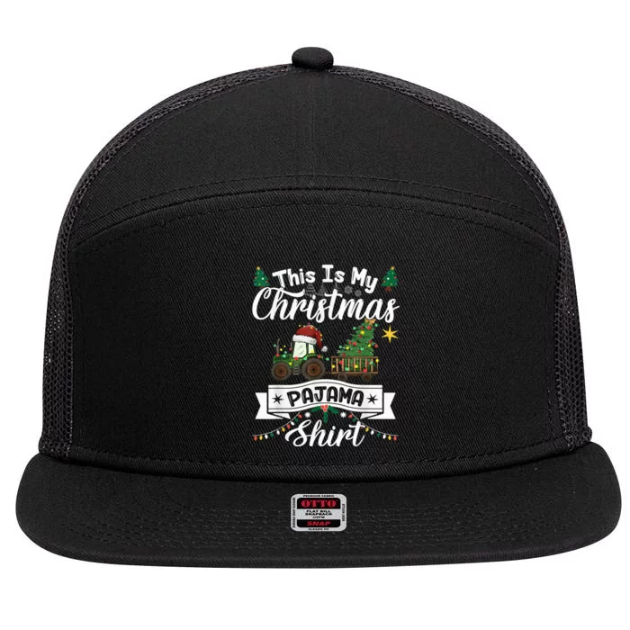 This Is My Christmas Pajama Shirt Light Tractor Farmer Xmas 7 Panel Mesh Trucker Snapback Hat