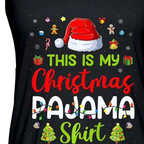 This Is My Christmas Pajama Xmas Lights Holiday Family Ladies Essential Flowy Tank