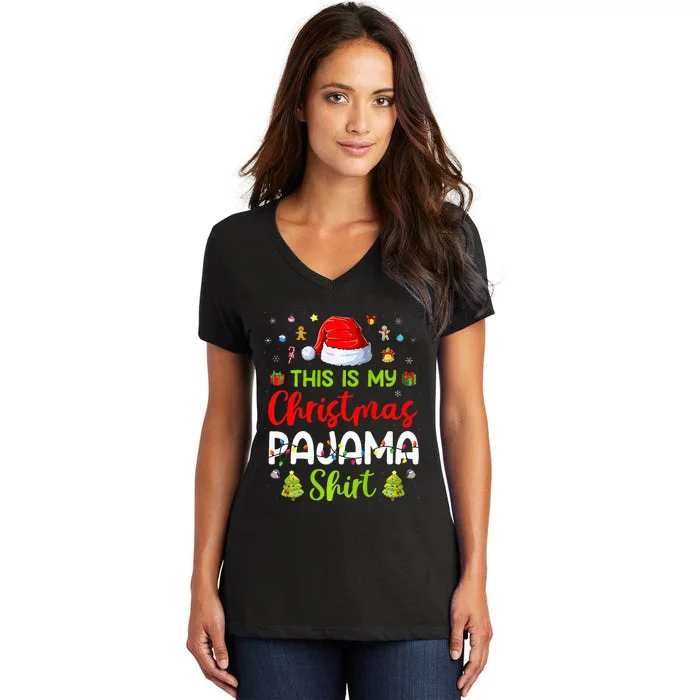 This Is My Christmas Pajama Xmas Lights Holiday Family Women's V-Neck T-Shirt