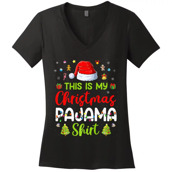 This Is My Christmas Pajama Xmas Lights Holiday Family Women's V-Neck T-Shirt