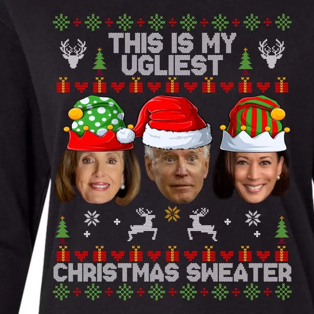 This Is My Ugliest Christmas Sweater Funny Joe Biden Kamala Womens Cotton Relaxed Long Sleeve T-Shirt