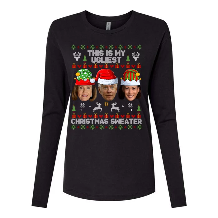 This Is My Ugliest Christmas Sweater Funny Joe Biden Kamala Womens Cotton Relaxed Long Sleeve T-Shirt