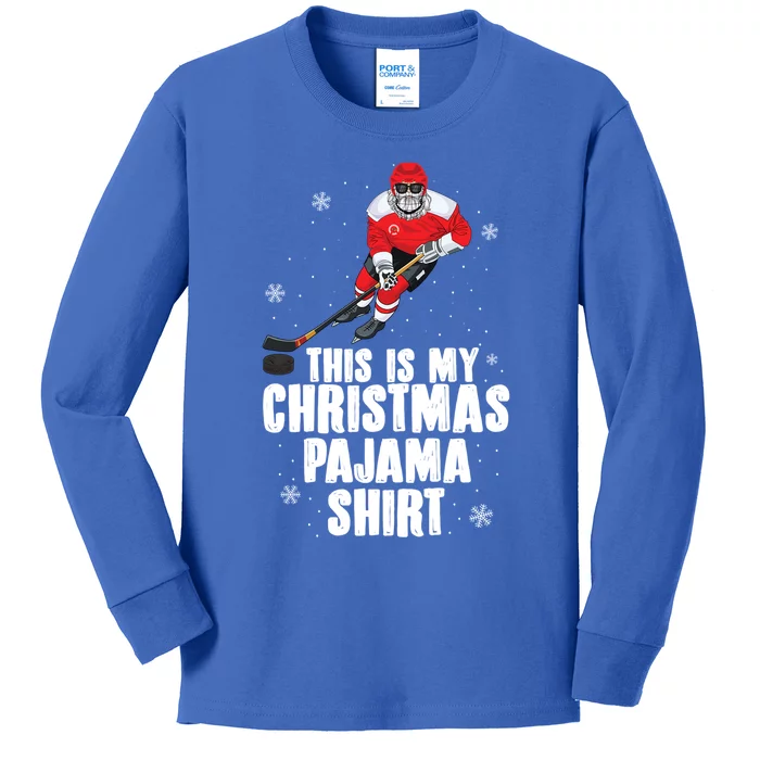 This Is My Christmas Pajama Cool Gift Funny Ice Hockey Santa Gift Kids Long Sleeve Shirt