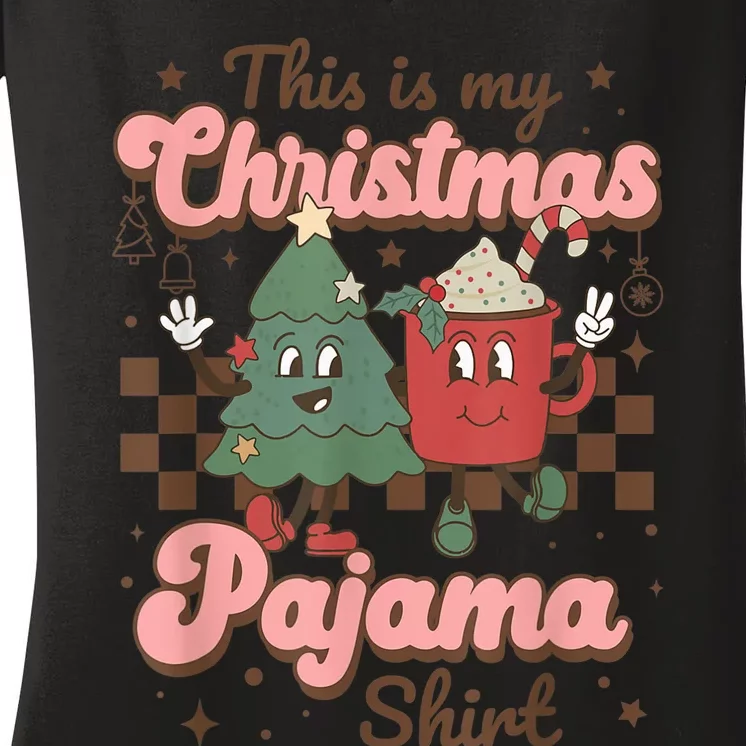 This Is My Christmas Pajama Shirt Funny Christmas Retro Women's V-Neck T-Shirt