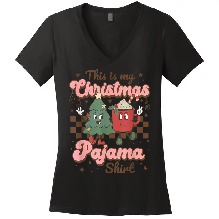 This Is My Christmas Pajama Shirt Funny Christmas Retro Women's V-Neck T-Shirt