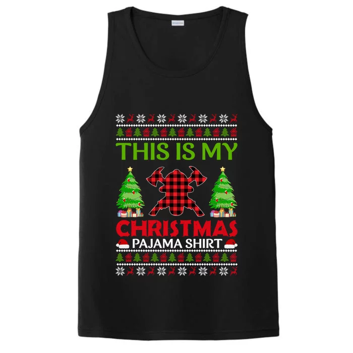 This Is My Firefighter Xmas Pajama Ugly Sweater Christmas Cute Gift Performance Tank